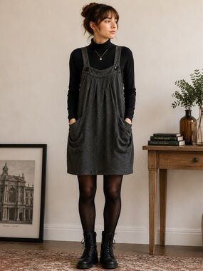 Etnies Charcoal Pinafore Dress Medium | Lined | Dark Academia